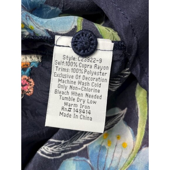 Johnny Was Embroidered Floral Tunic Shirt Navy Blue Long Sleeve V Neck‎ XS - Picture 12 of 12